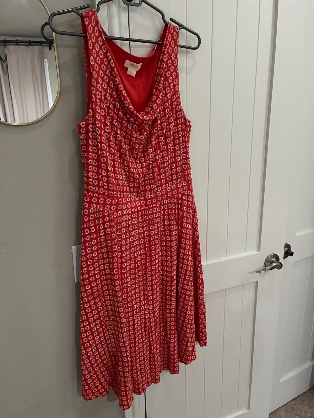 Maeve Red and White Floral Cowl-Neck Midi Dress